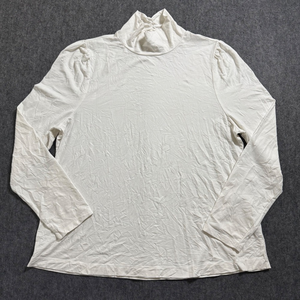 Soft Surroundings Cream Mock Neck Puff Shoulder Long Sleeve Top XL 2FZ35